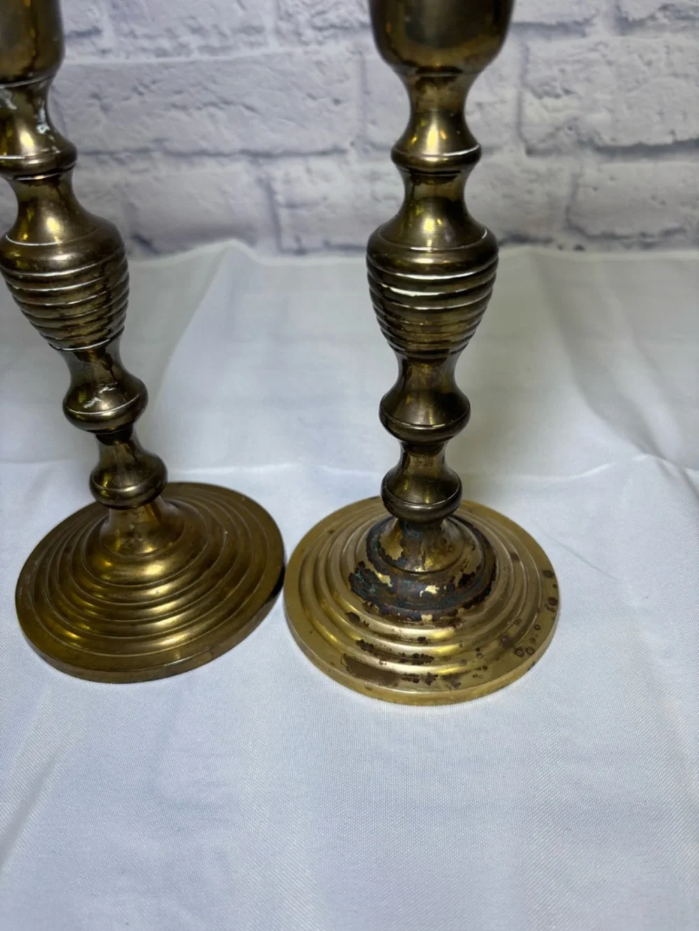 Vintage Pair Brass Candle Stick Holder 8.75 in Tall Made In India Patina